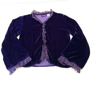 Kiko Blue Velvet Silk Ruffle Short Jacket Wide Sleeve S M